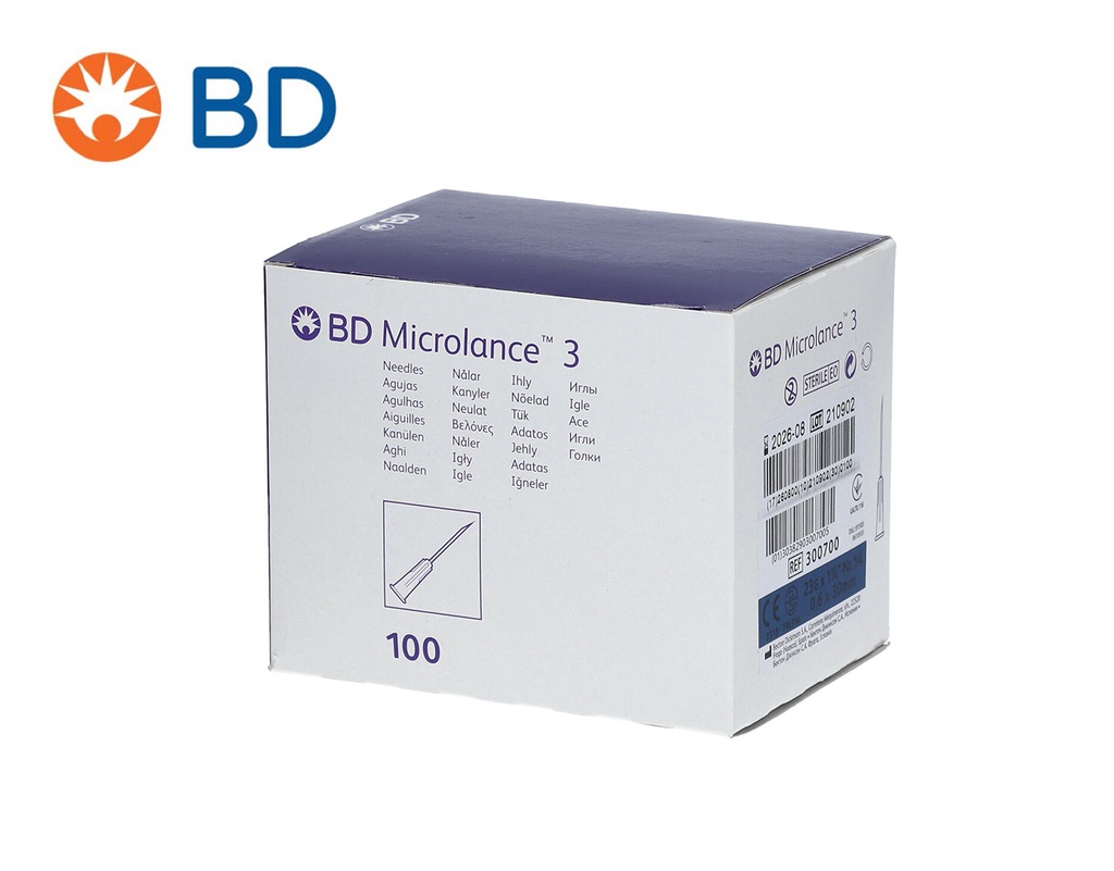 [BD] Microlance™ Aiguilles 23G x 1" (0.6x40mm), bleu luer 100 pcs