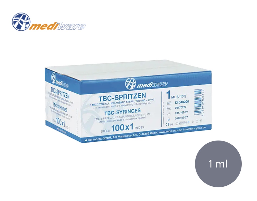[Mediware] Seringues tuberculine, 1 ml, 100 pcs