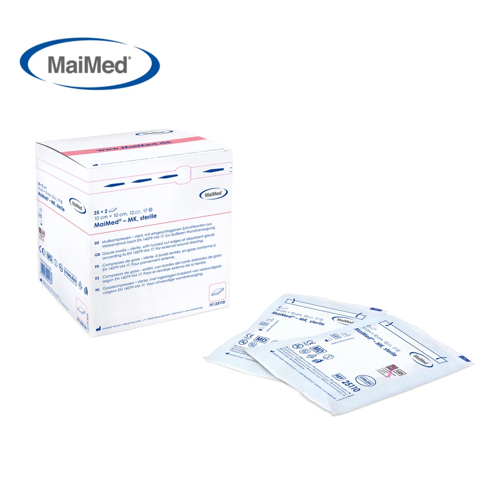 [MaiMed] Compresses 5 x 5 cm pliées 8 couches stérile, 100 pcs