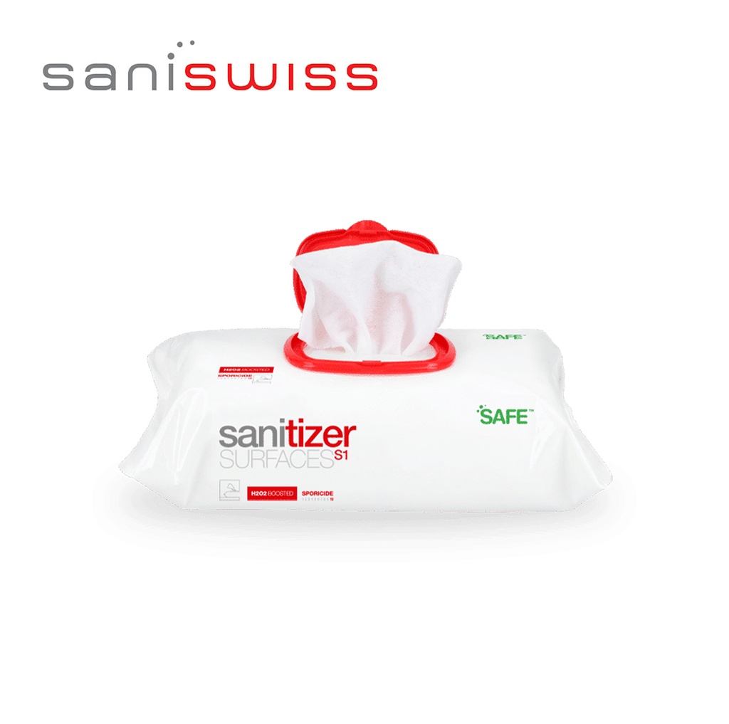 [SaniSwiss] S1 - Nettoyant desinfectant surfaces 100 lingettes, 6 PACK