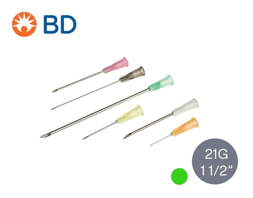 [BD] Microlance™ 3 Aiguilles standard luer, 100 pcs (21G x 1 1/2" (0.8x40mm), vert)