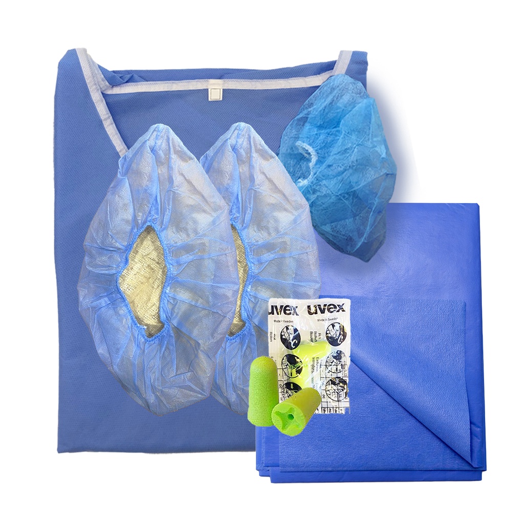 [Kit] MRI-Habit (XL) mit Ohrstöpseln / Überschuhen / Schutztuch, 50 Stk.