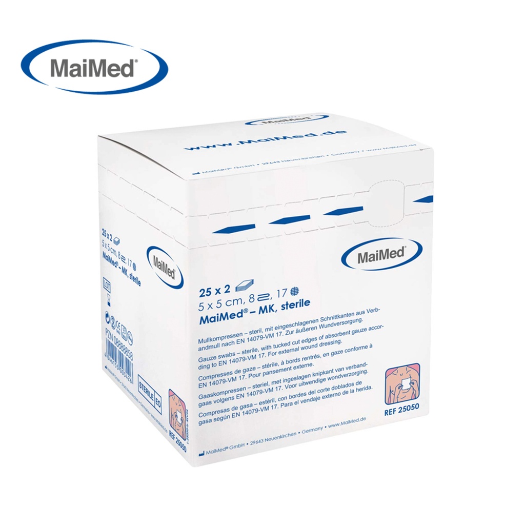 [MaiMed] Compresses pliées 8 couches stérile, 25 x 2 pcs, 1 bte