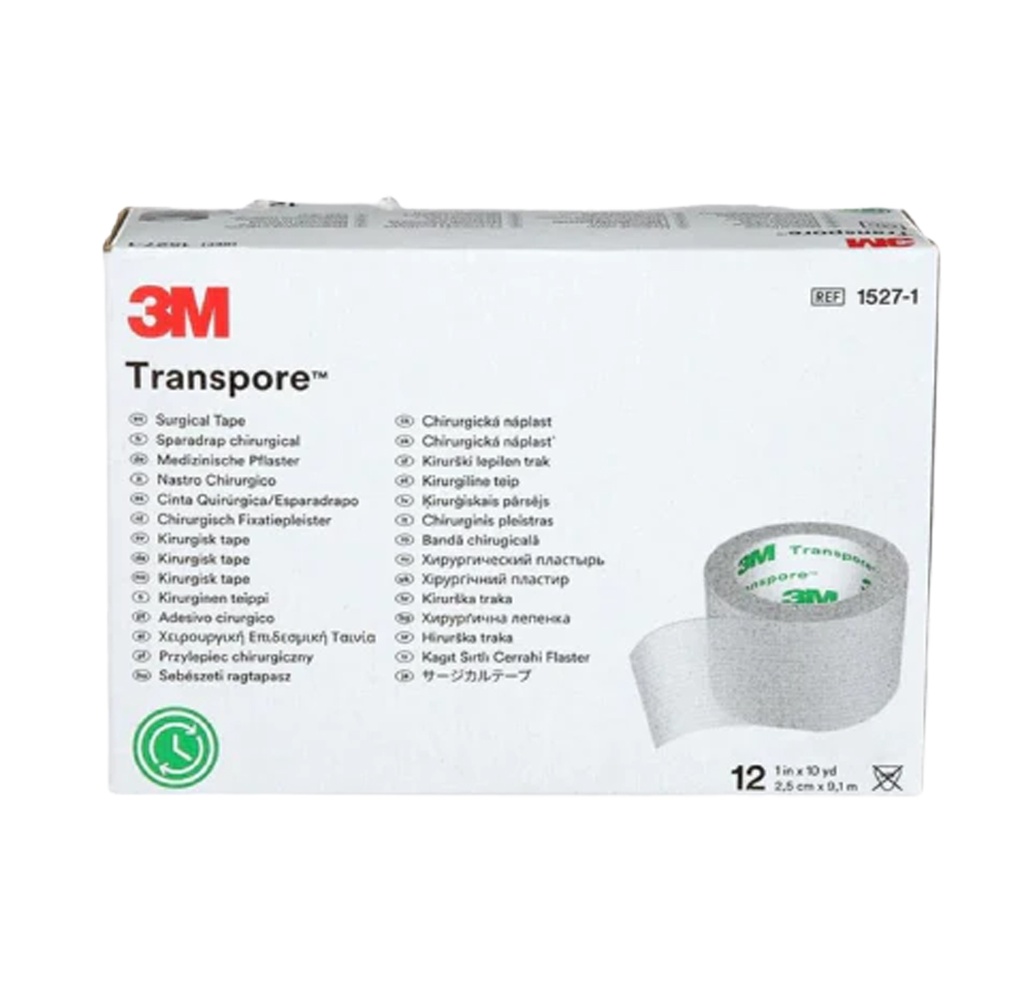 [3M/1527-1] TRANSPORE Sparadrap 25mmx9.14m, 12 Stk
