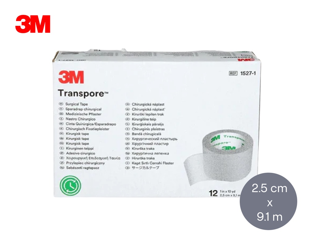 [3M/1527-1] TRANSPORE Sparadrap 25mmx9.14m, 12 pcs