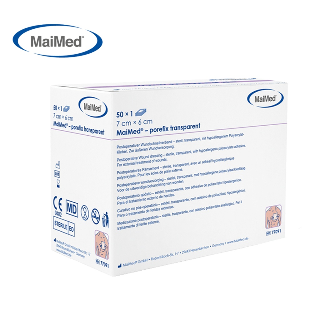 [MaiMed] Pansement adhésif 7x6cm transparent stérile, 50 pcs